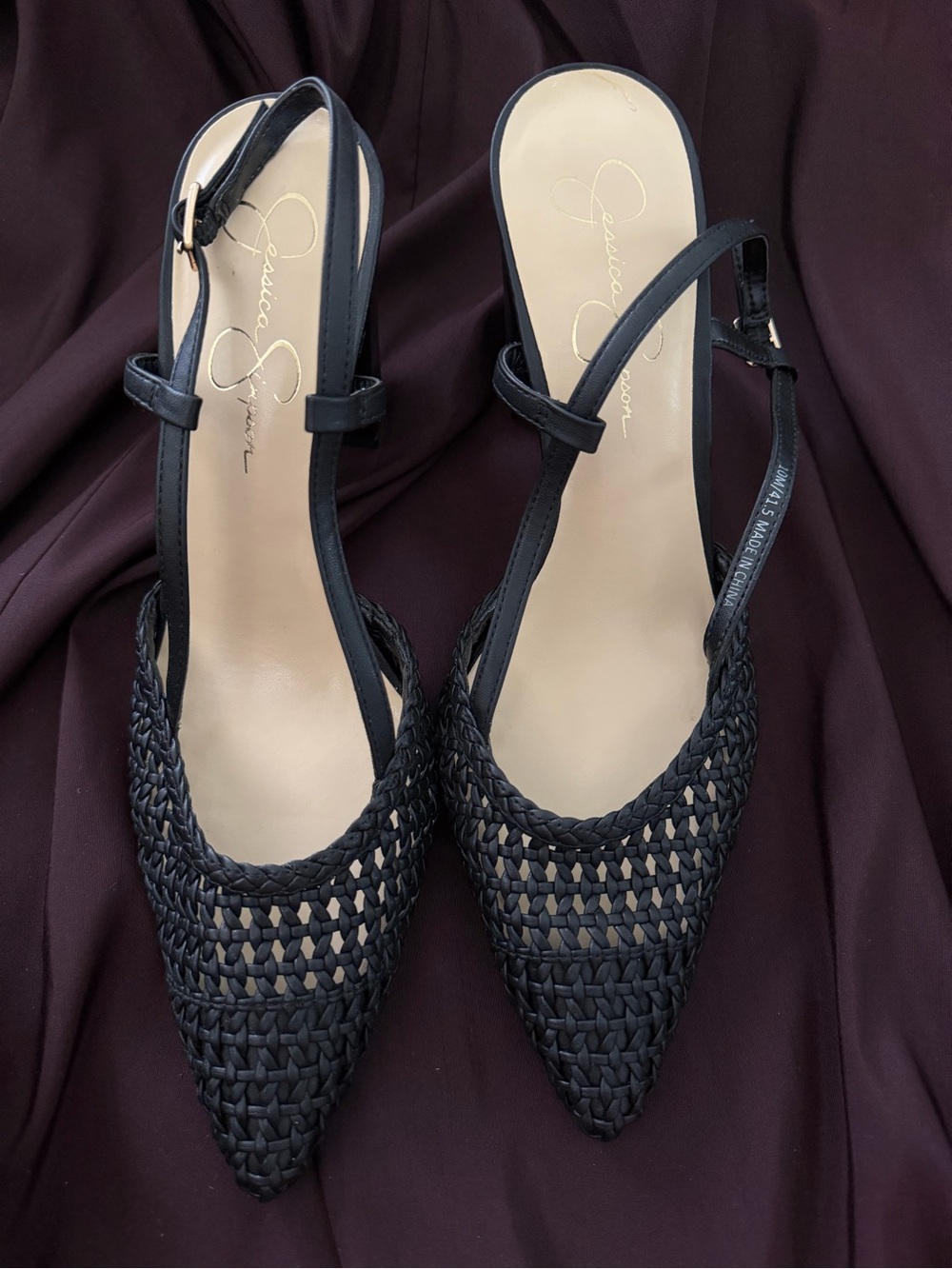 Jessica Simpson Woven Pointed Toe Nariro  Block Heel Pumps - Black 10